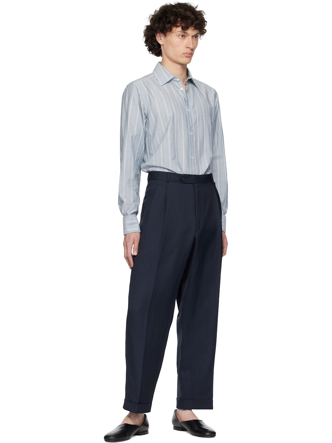 Navy Turn-up Trousers - 4
