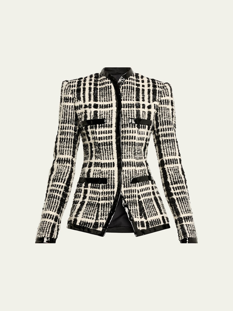 Check Tweed Single-Breasted Tailored Jacket 1