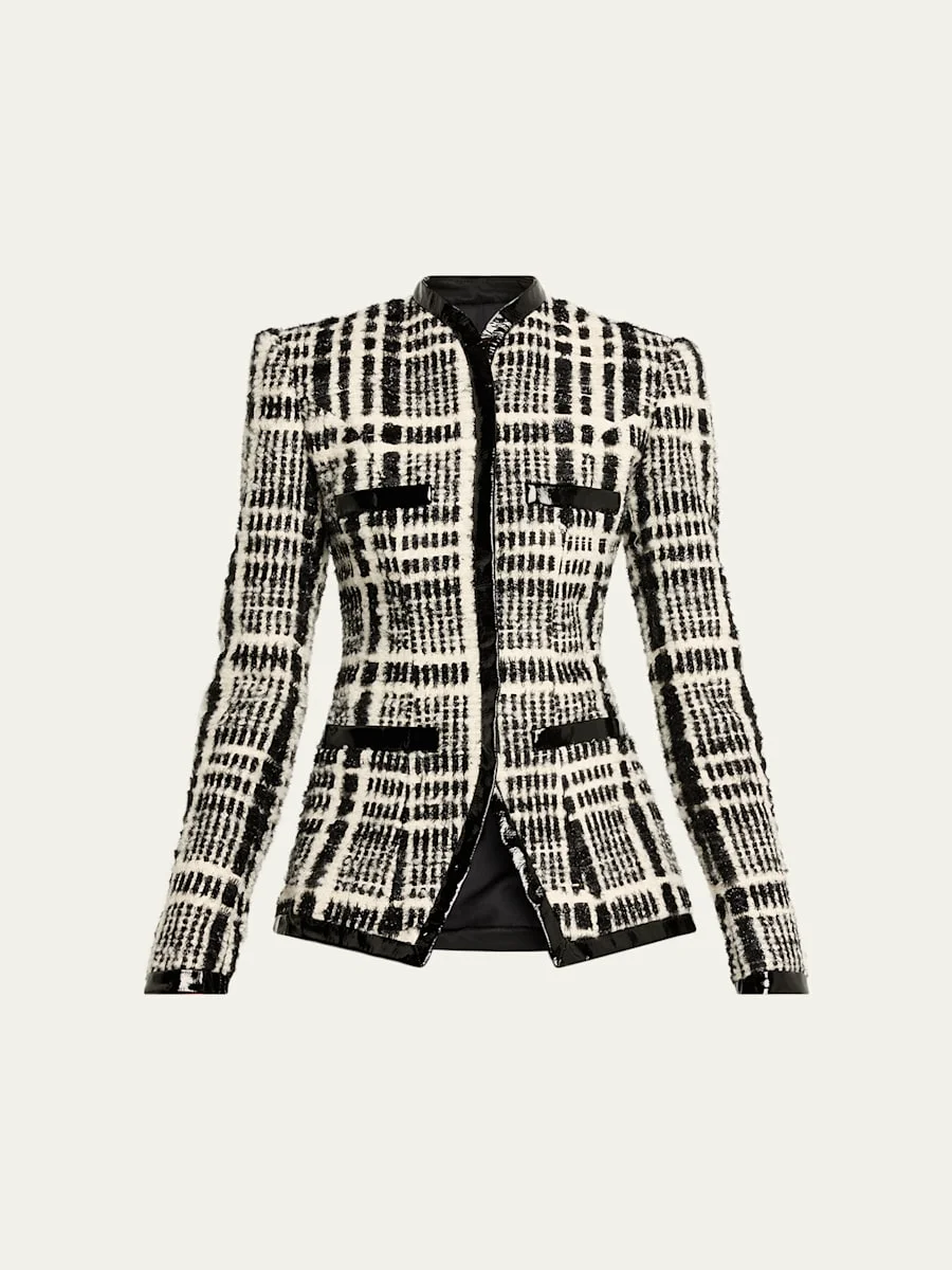Check Tweed Single-Breasted Tailored Jacket - 1