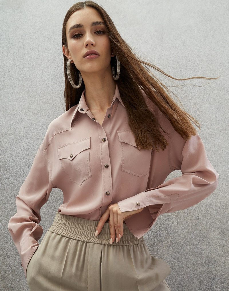 Silk crêpe de Chine shirt with shiny tab 4