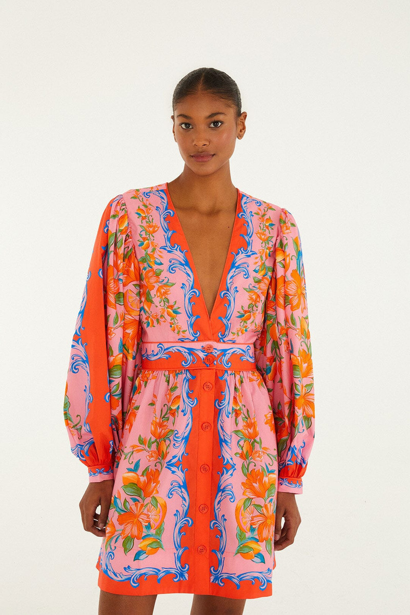 Orange Sicily Flowers Scarf Mini Dress 1