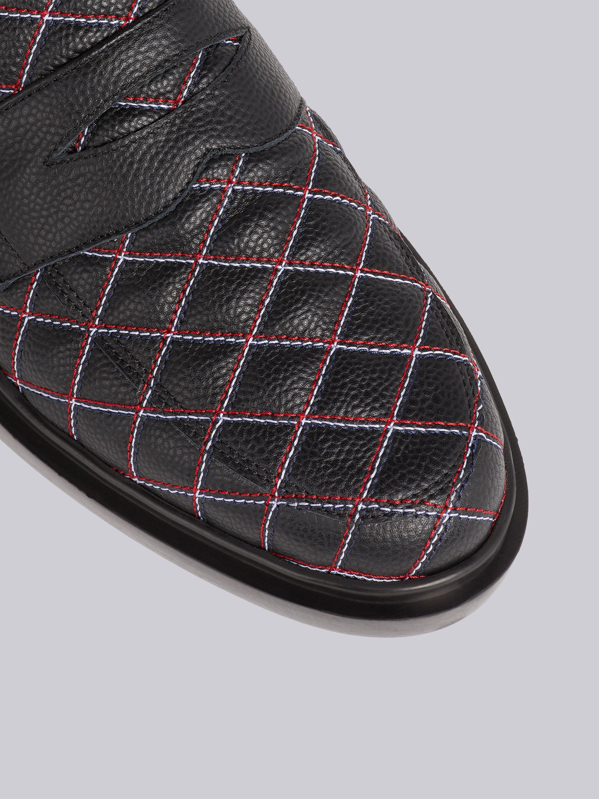 Black Pebbled Calfskin Criss-cross Stitch Penny Loafer - 2