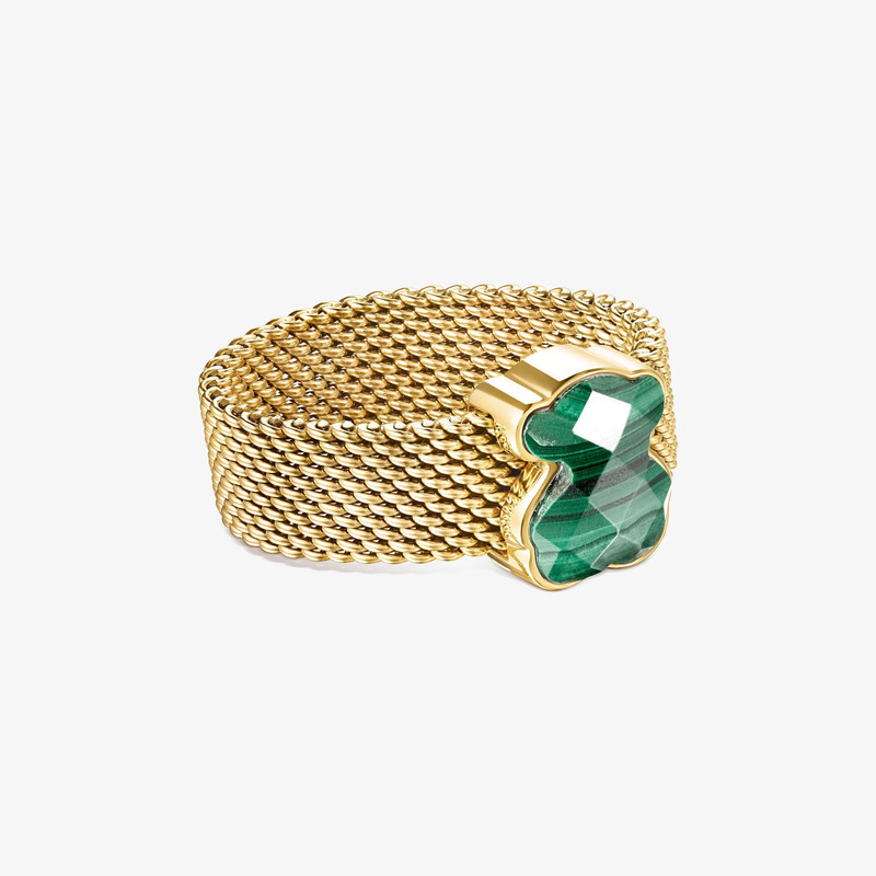 TOUS Gold-colored IP Steel Mesh Color Ring with Malachite Bear motif outlook