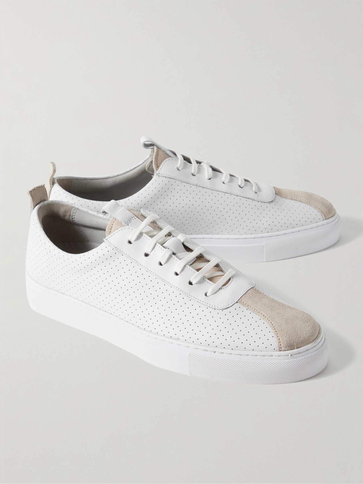 Suede-Trimmed Perforated Leather Sneakers - 4