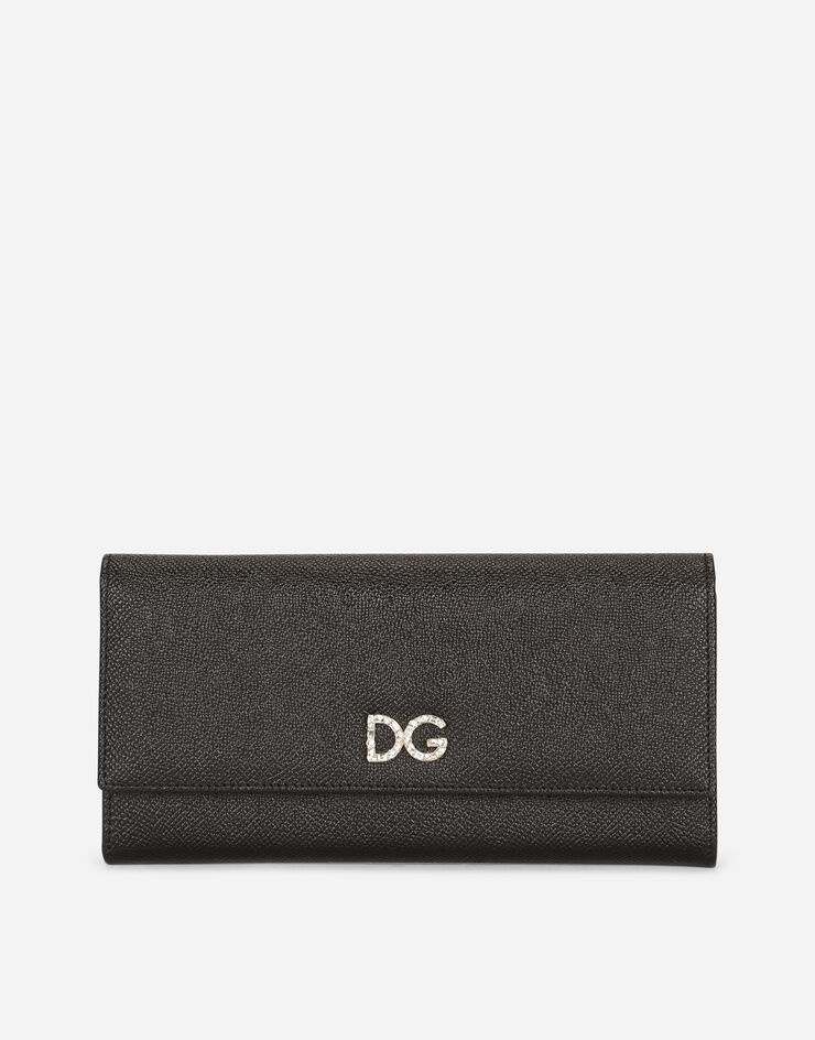 Continental calfskin wallet with rhinestone-detailed DG logo - 1