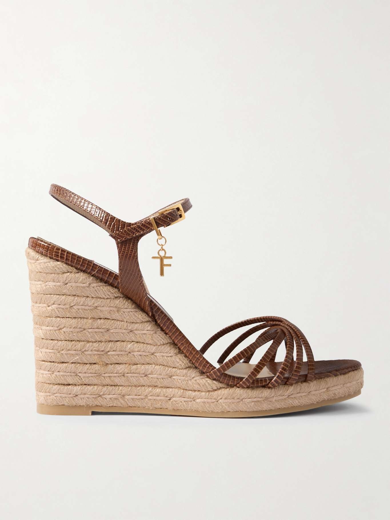 Cabana embellished lizard-effect leather espadrille wedge sandals - 1