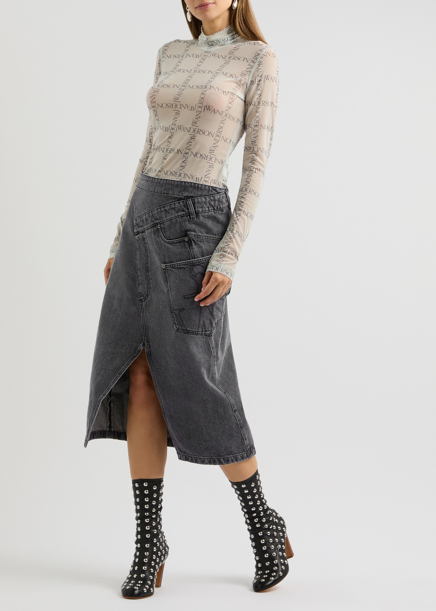 Twisted denim midi skirt - 4