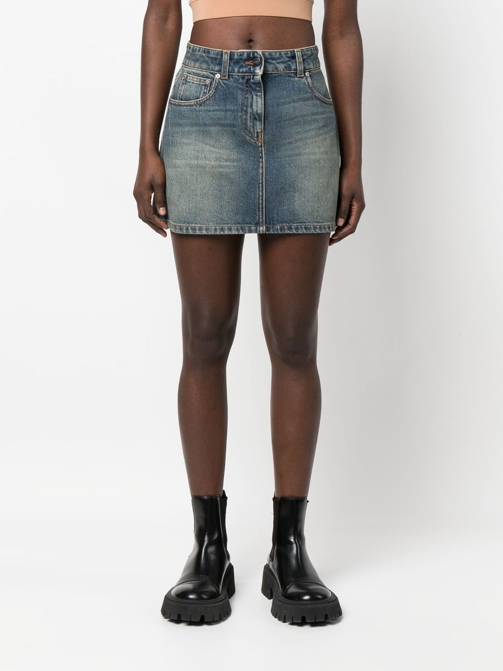 star-motif denim mini skirt - 3