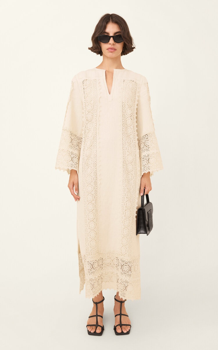 Delane Embroidered Cotton Midi Dress nude - 2
