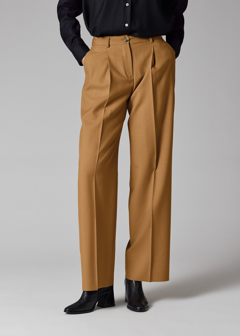 Women's Camel Wool Hopsack Wide-Leg Trousers 3