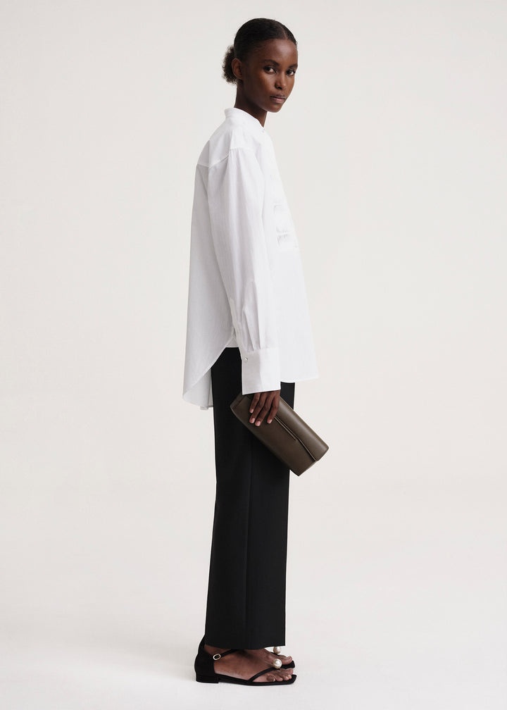 Wavy pleat cotton bib shirt white - 3