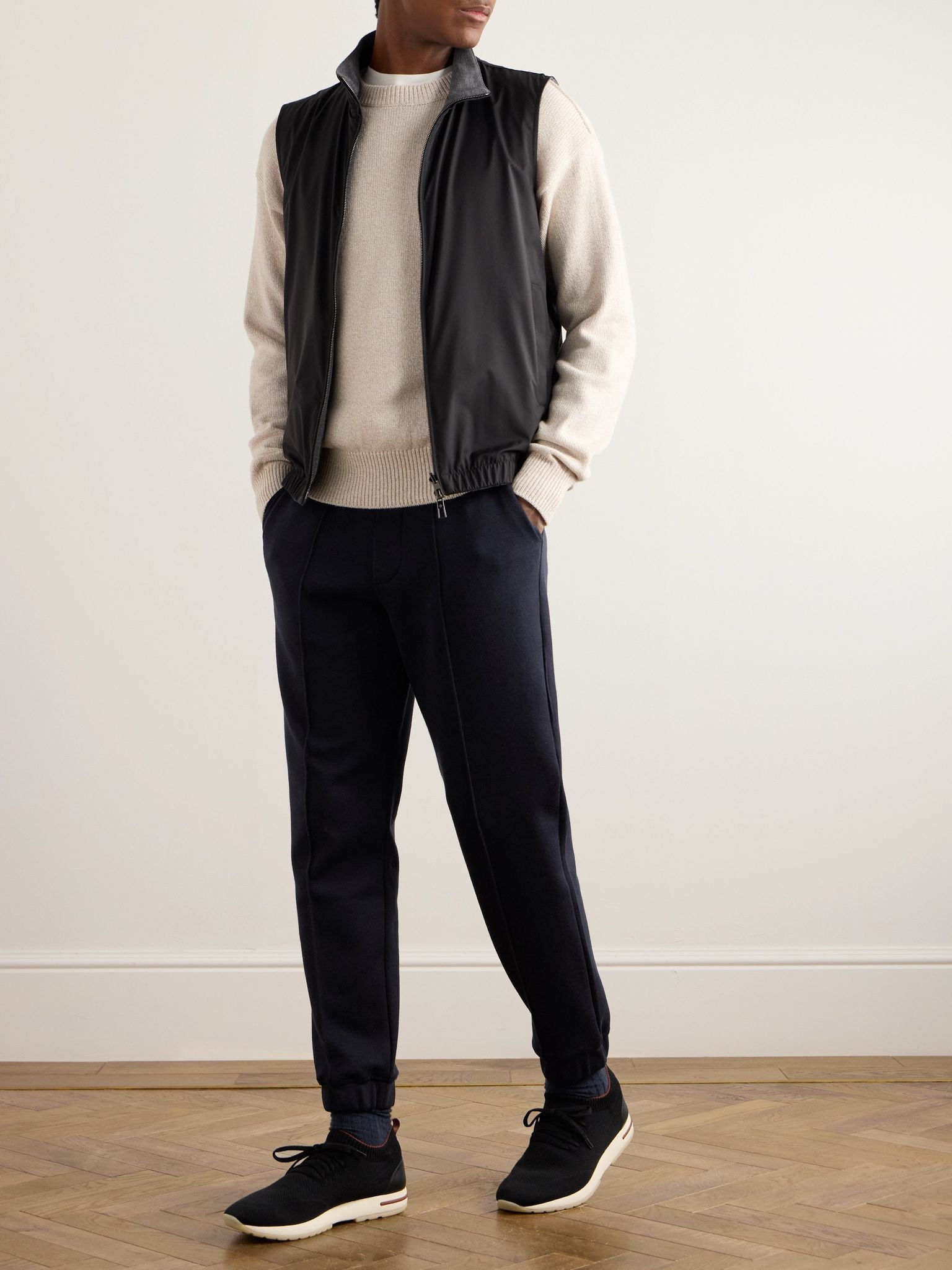 Whitney Tapered Cotton, Silk and Cashmere-Blend Jersey Sweatpants Navy - 2