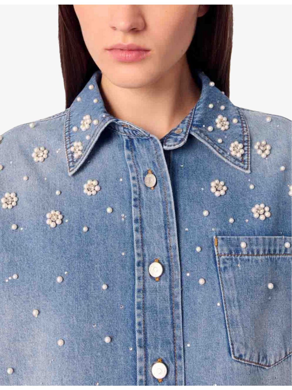 Flower-Embellished Denim Shirt - 5