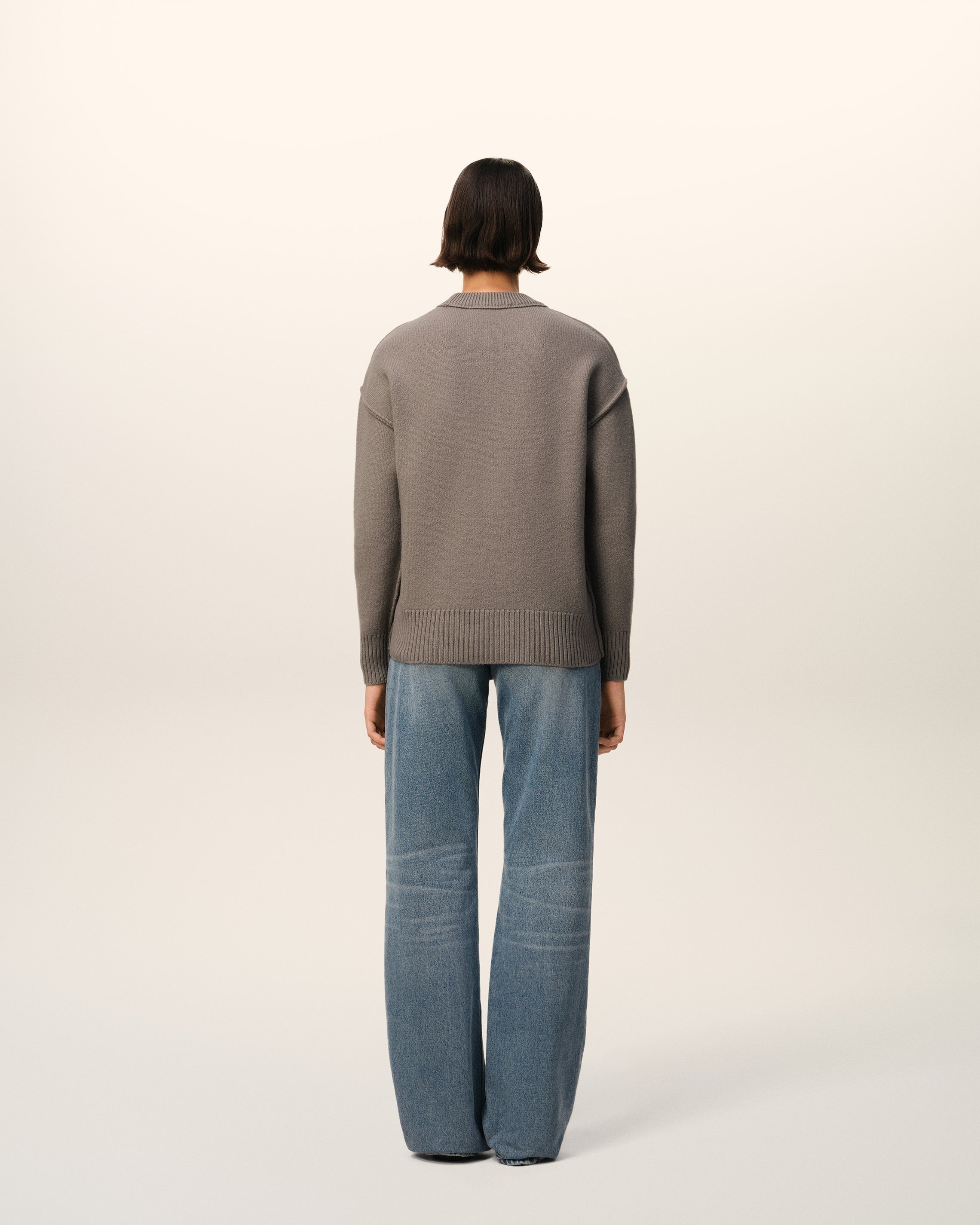 AMI Paris TAUPE WOOL AMI DE COEUR SWEATER | REVERSIBLE