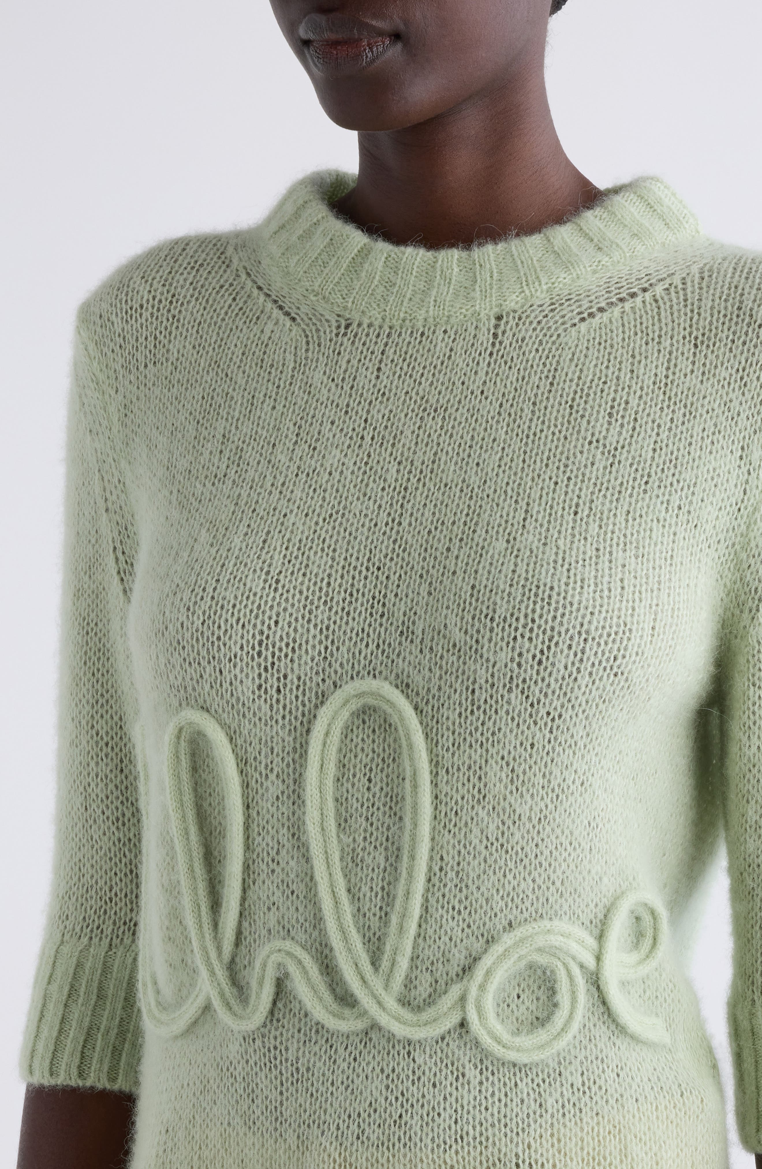 Chloé Raised Logo Alpaca & Silk Sweater in Gleam Green at Nordstrom - 5