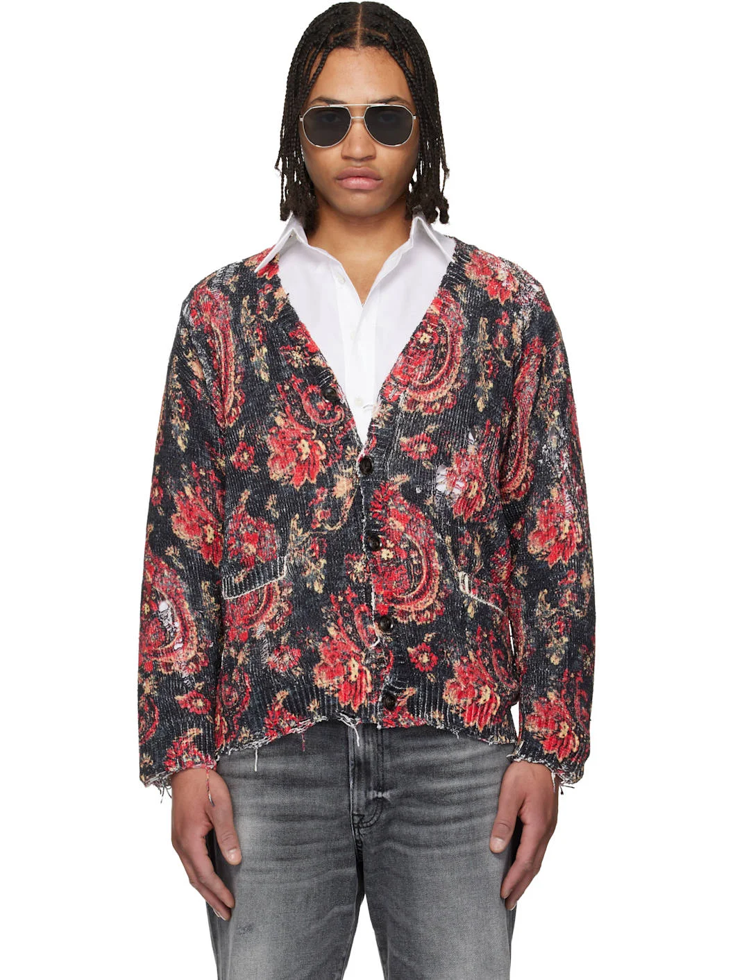 Black & Red Printed Boyfriend Cardigan - 1
