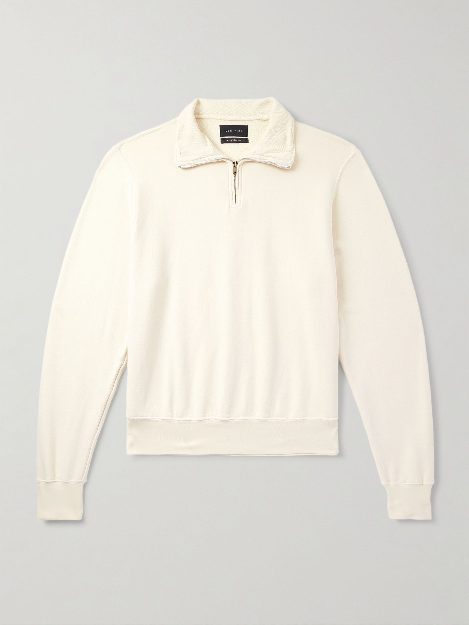 Yacht Garment-Dyed Cotton-Jersey Half-Zip Sweatshirt Ecru - 1