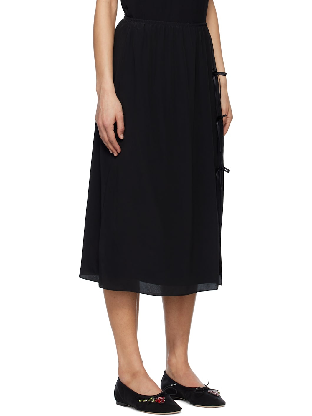 Black Bow Slit Column Midi Skirt - 2