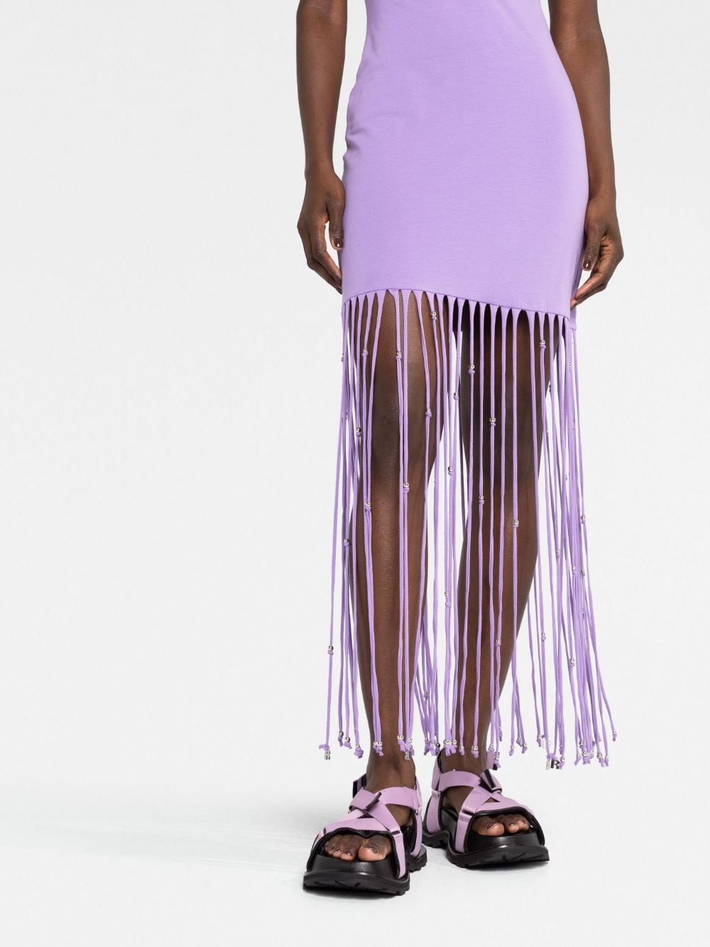 fringe-trimmed jersey dress - 5