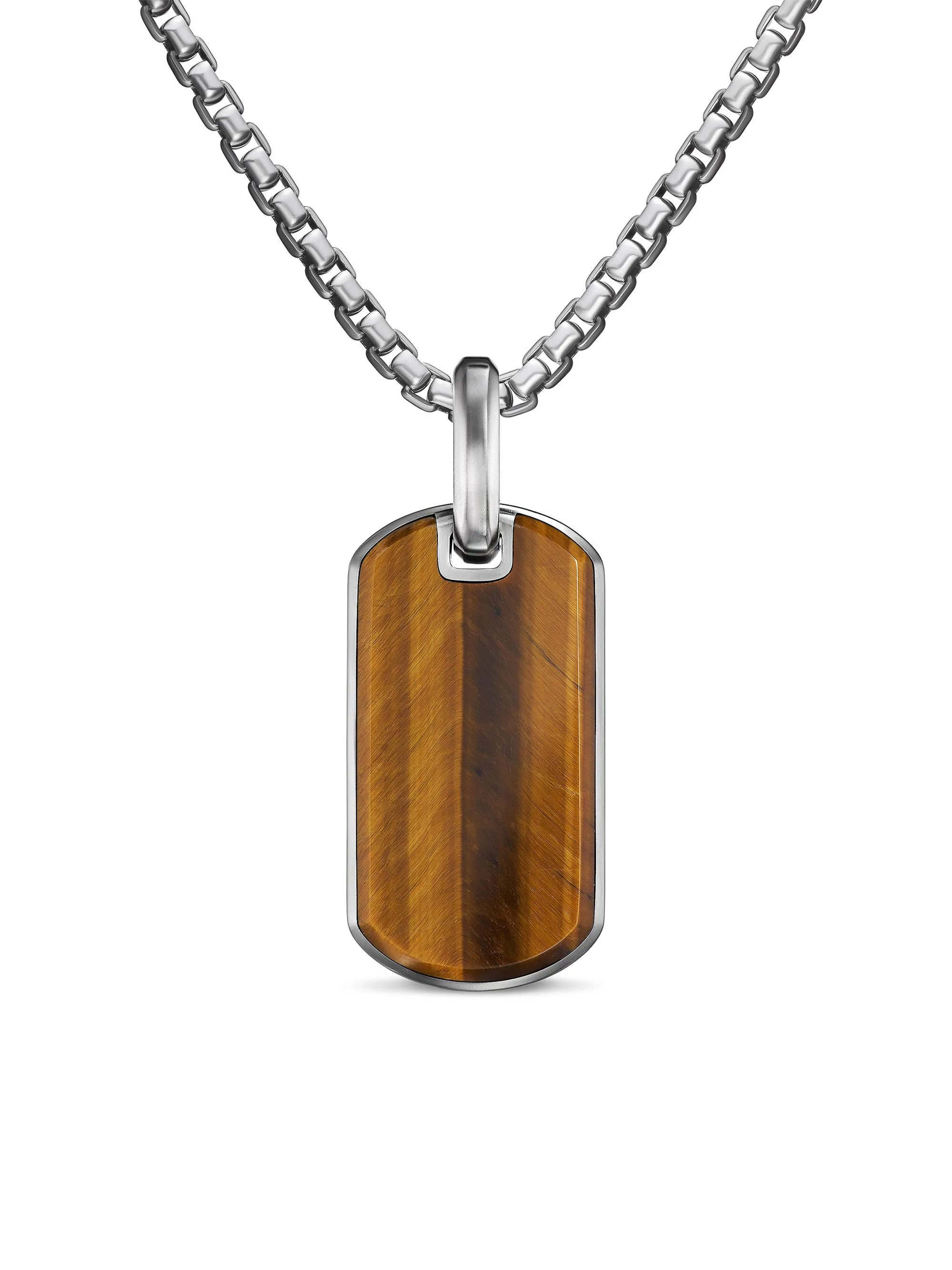 Men's Chevron Tag in Sterling Silver - Tigers Eye - 1