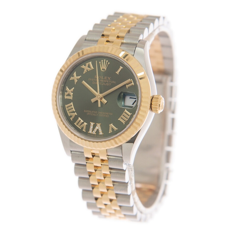 Rolex Datejust 31 Olive Green Diamond Dial Ladies Automatic Steel and 18kt Yellow Gold Jubilee Watch - 3