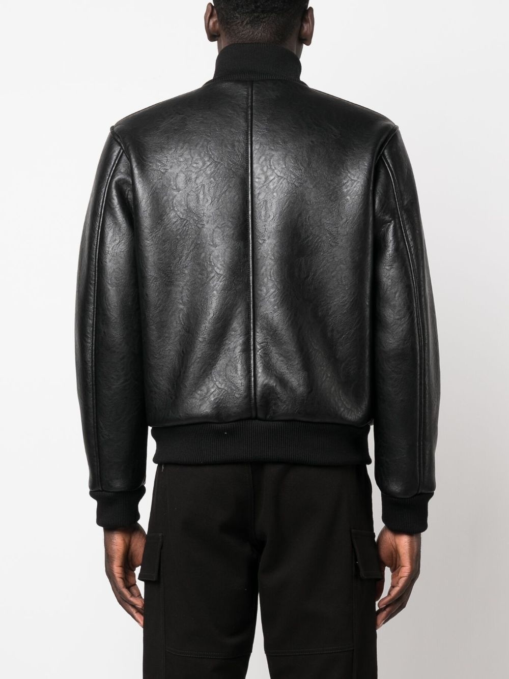 logo-plaque zipped faux-leather jacket - 4