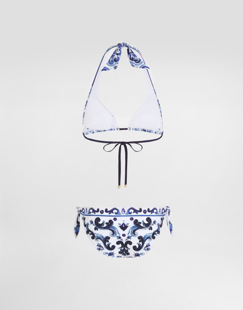 Majolica-print triangle bikini 3