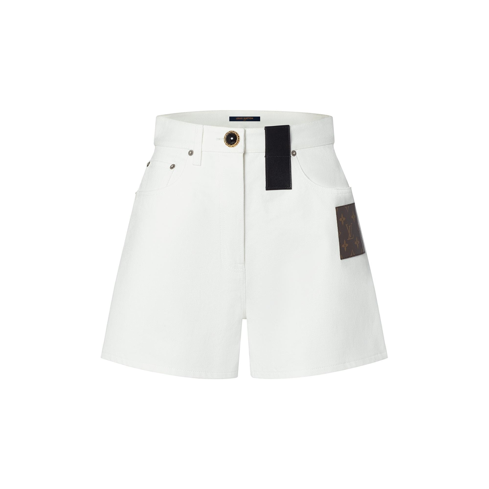 White Monogram Patch Denim Shorts - 1