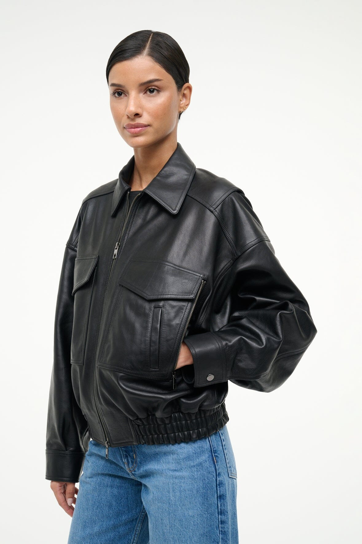 STAUD EUGENE LEATHER JACKET BLACK - 4