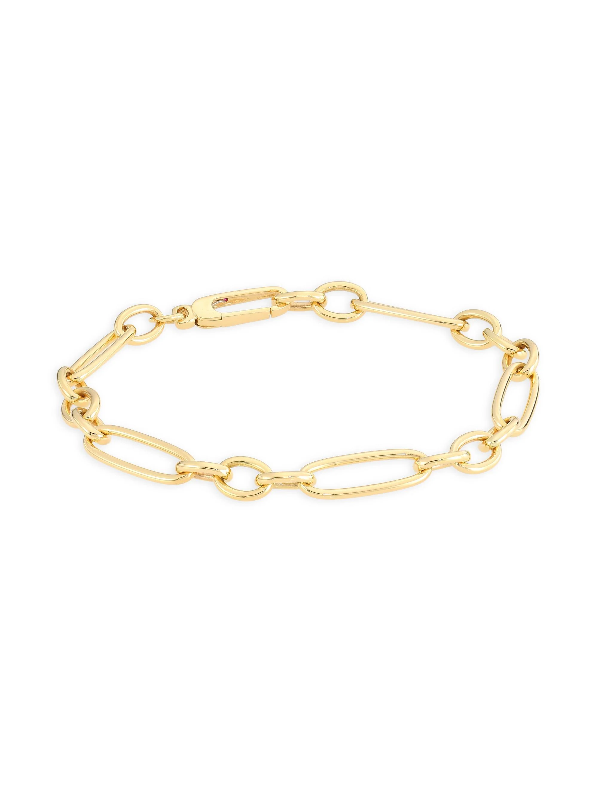 Women's 18K Yellow Gold Mixed Paper Clip Chain Bracelet/7" - Yellow Gold - 1