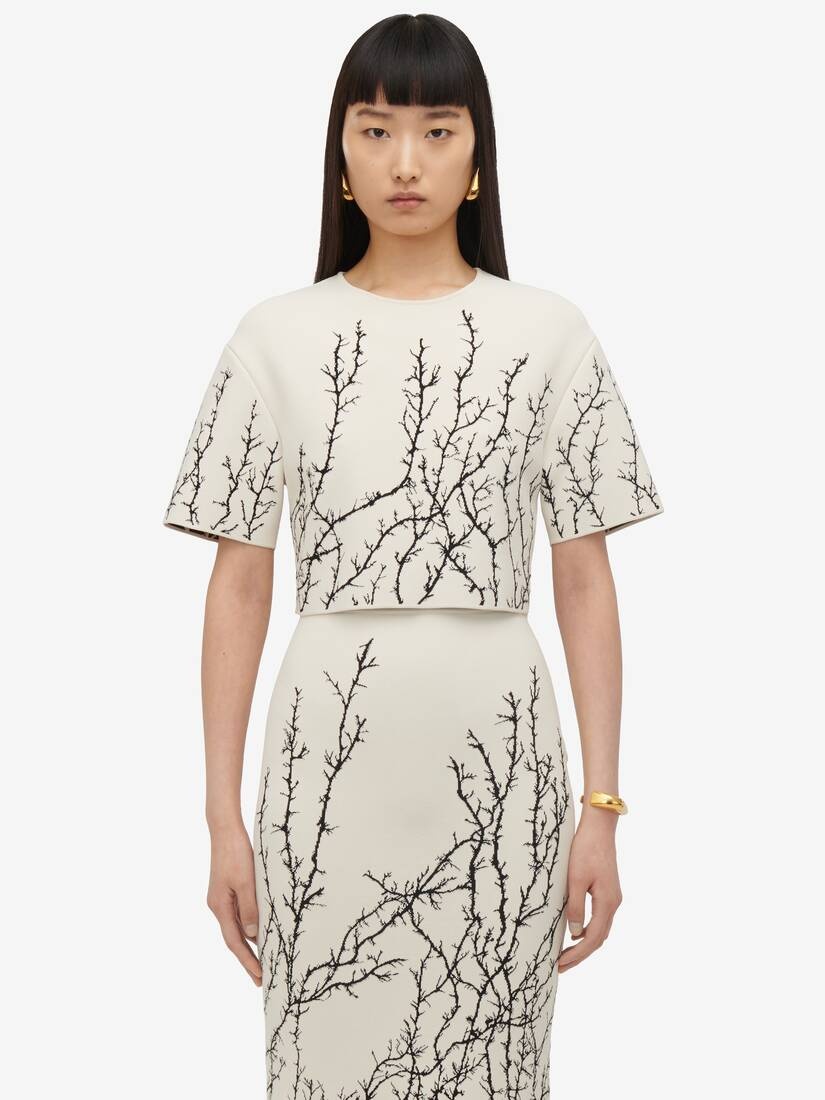 Women's Thorn Branches Pencil Skirt in Ivory/black - 5
