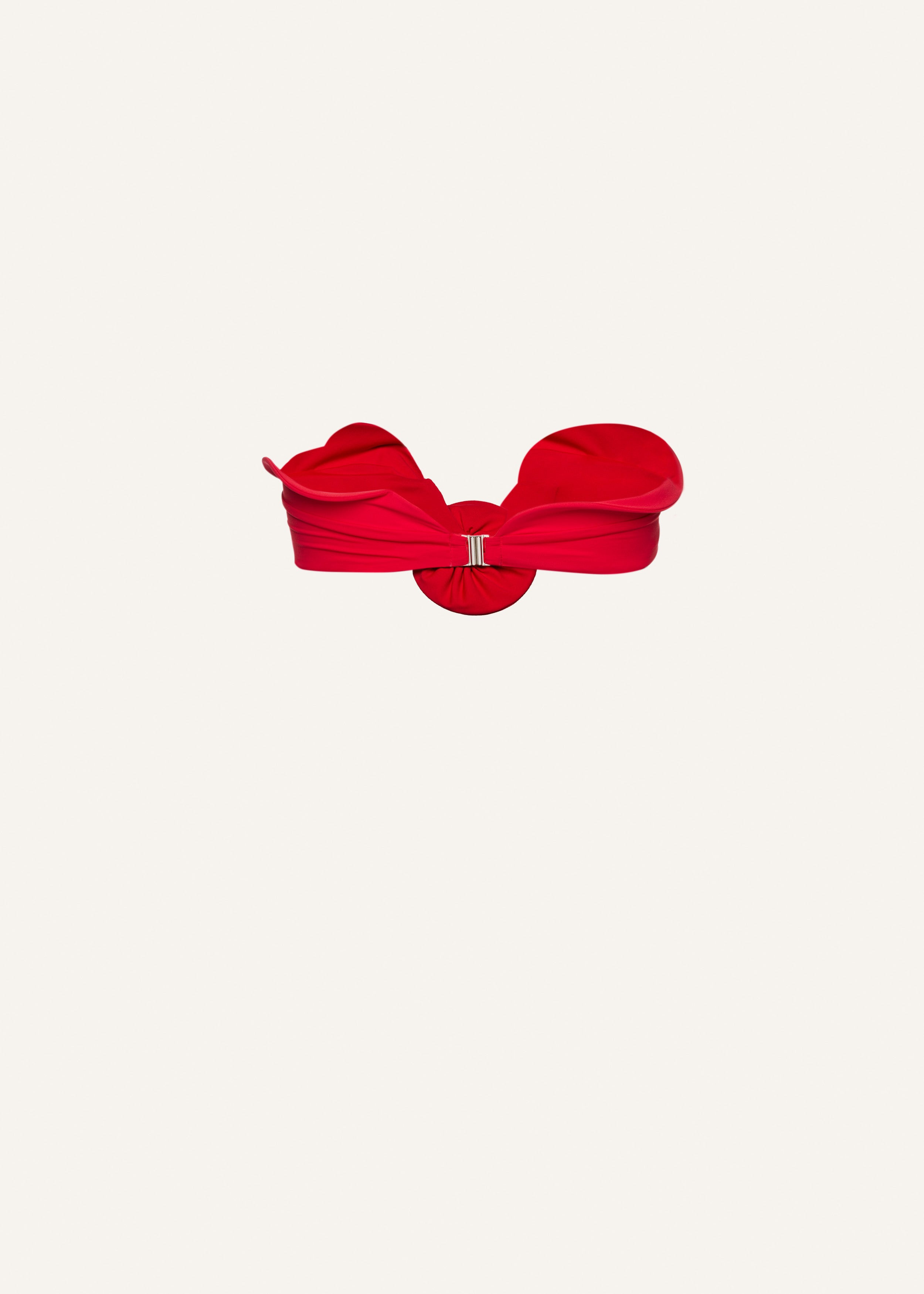 Sculptural bandeau swim top in red - 2