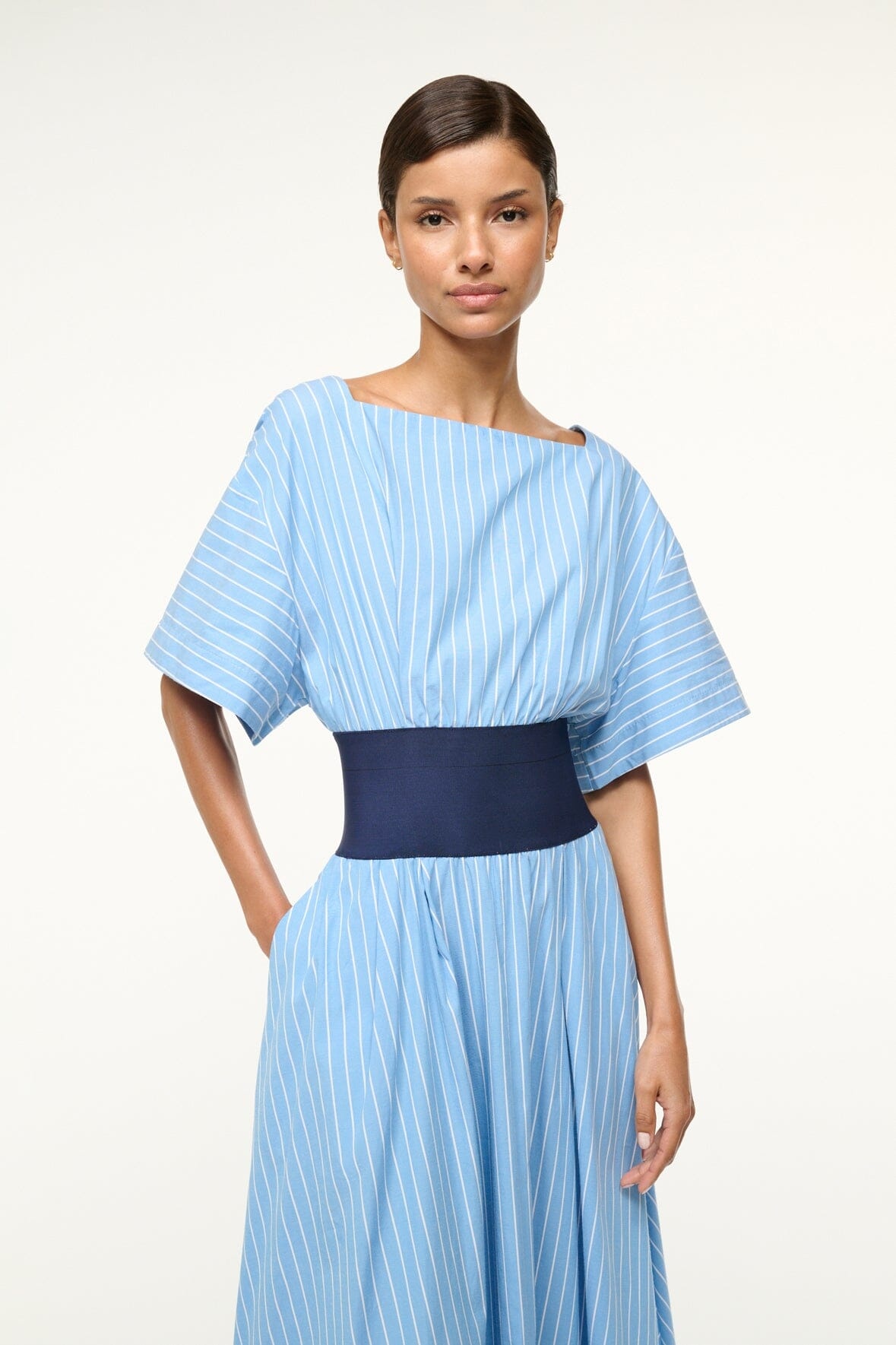 STAUD AMY DRESS AZURE PINSTRIPE - 4