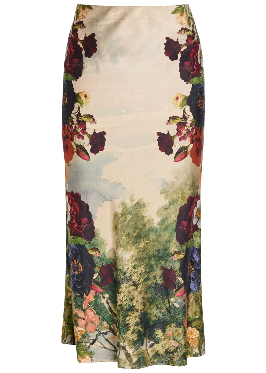 Alice + Olivia Maeve Floral-print Satin Midi Skirt - 1