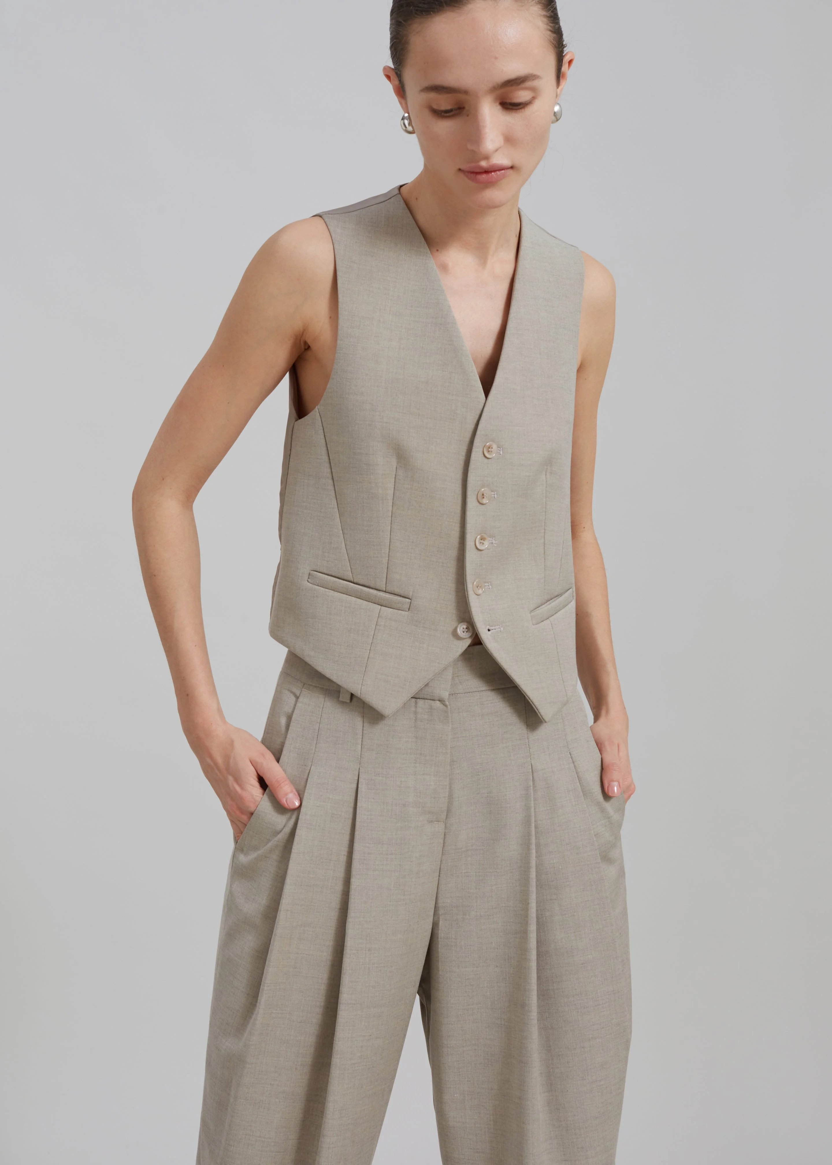 Gelso Waistcoat - Light Taupe Melange - 1