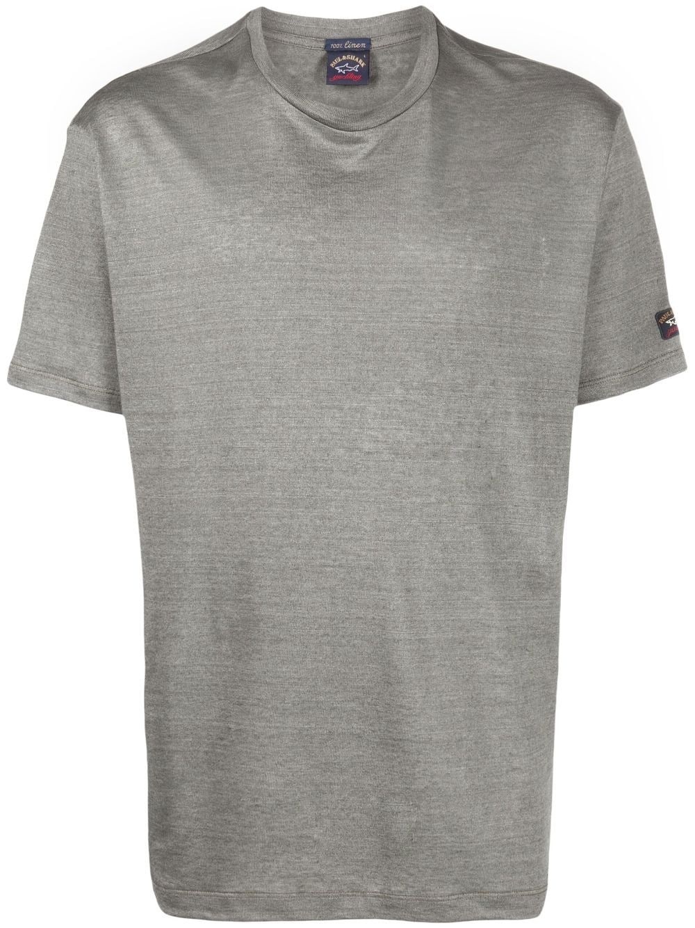 crew neck short-sleeved linen T-shirt - 1