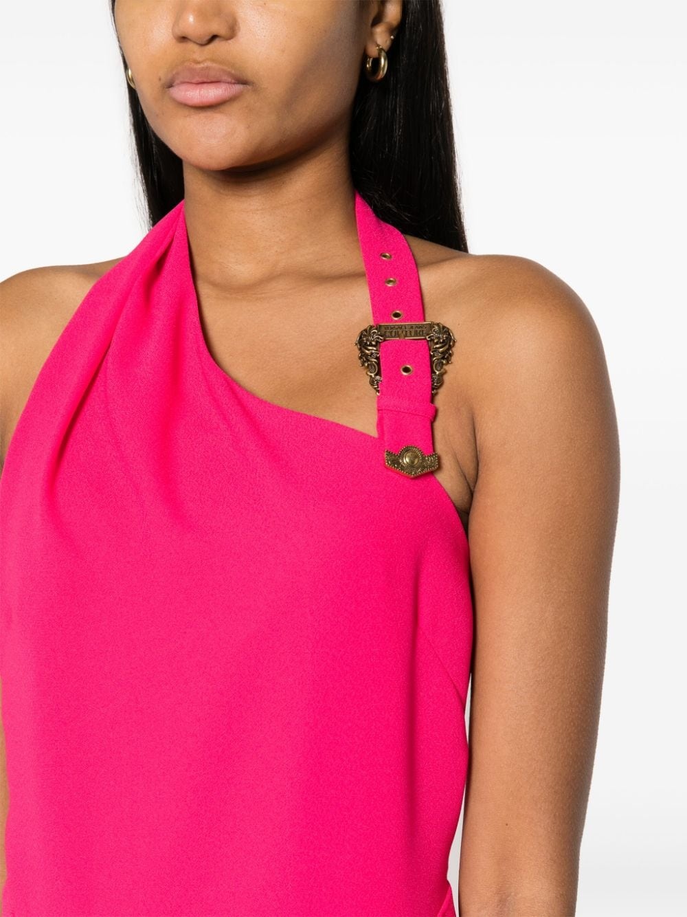 logo-engraved-buckle crepe dress - 5