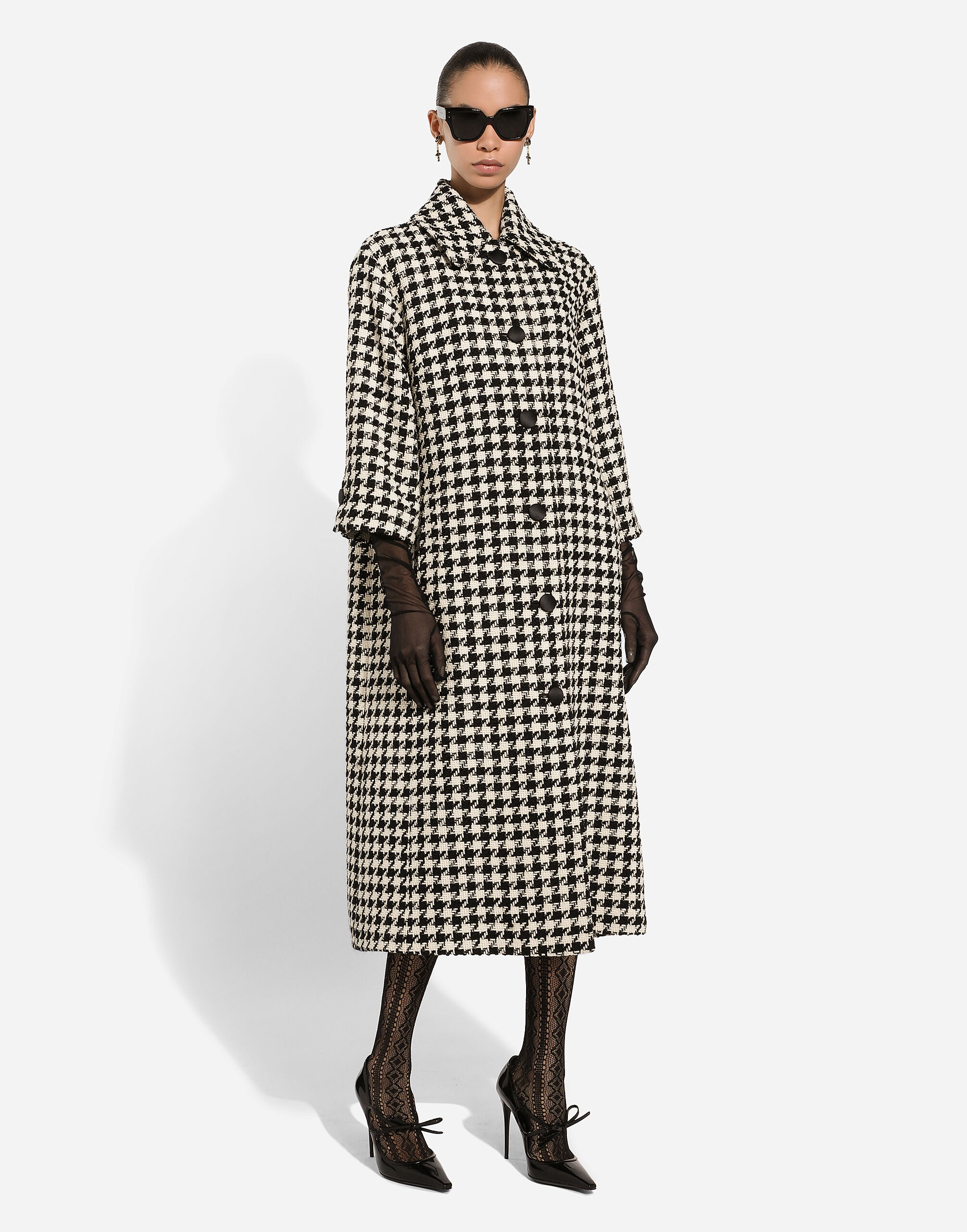 Single-breasted macro-houndstooth wool coat - 6