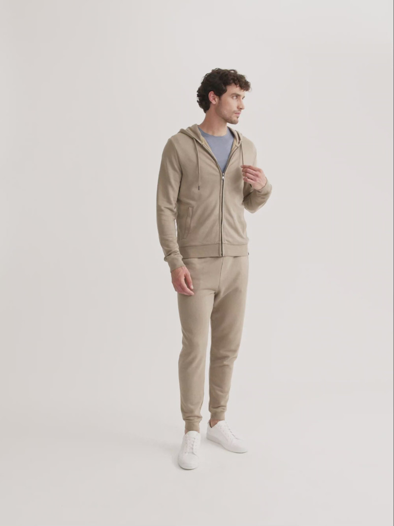 Men's Zip Up Hoodie Quinn Cotton Modal Taupe 1