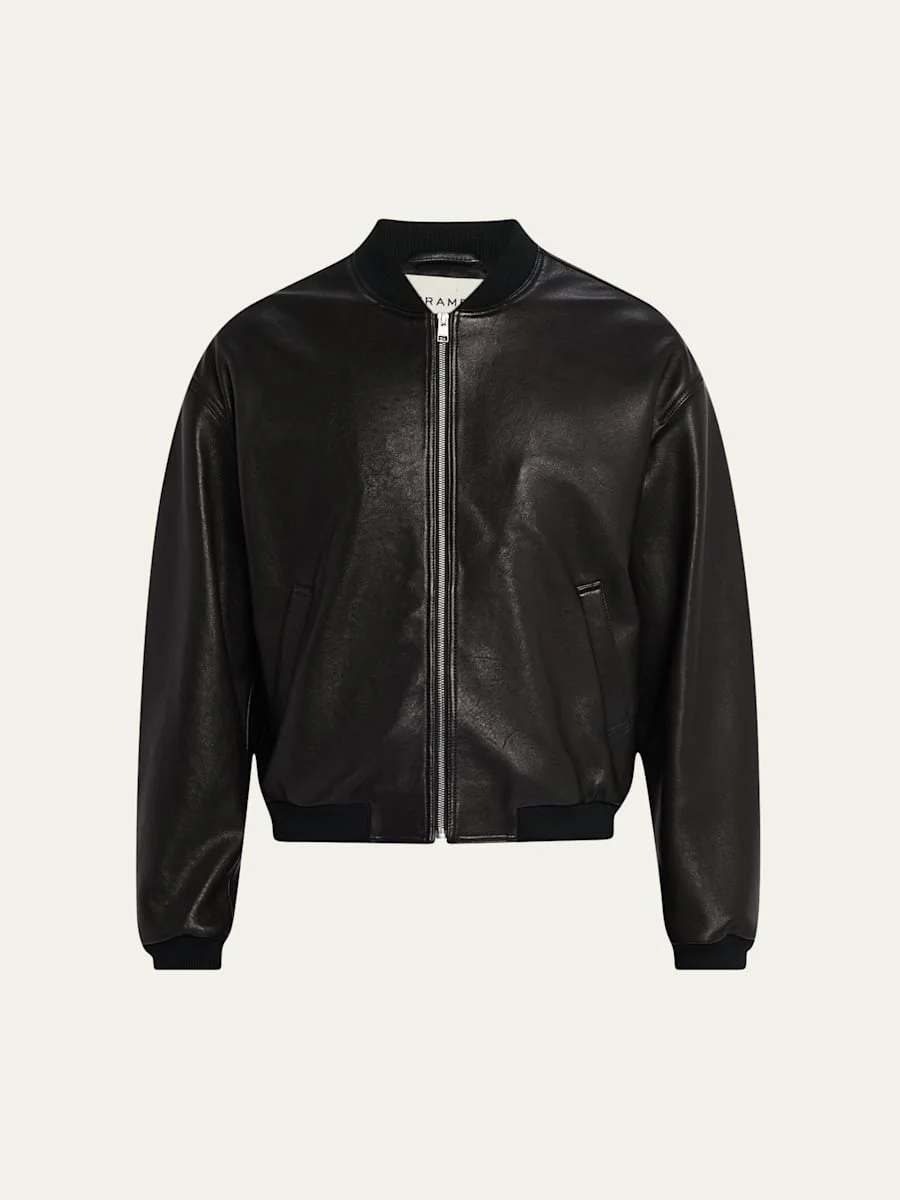 Men's Leather Full-Zip Bomber Jacket - 1