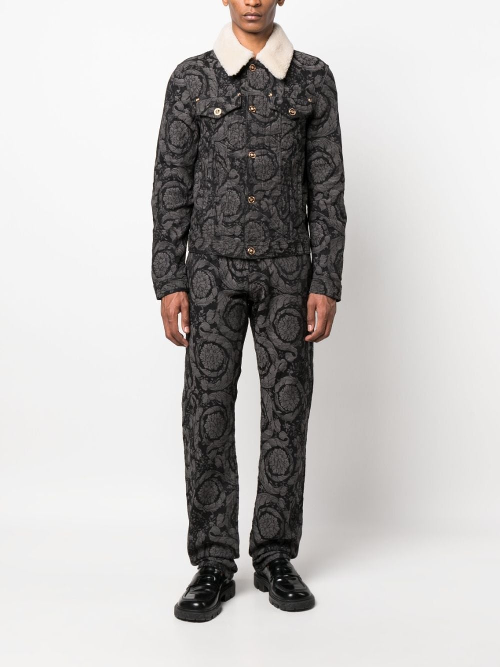 Barocco-jacquard straight-leg jeans - 2