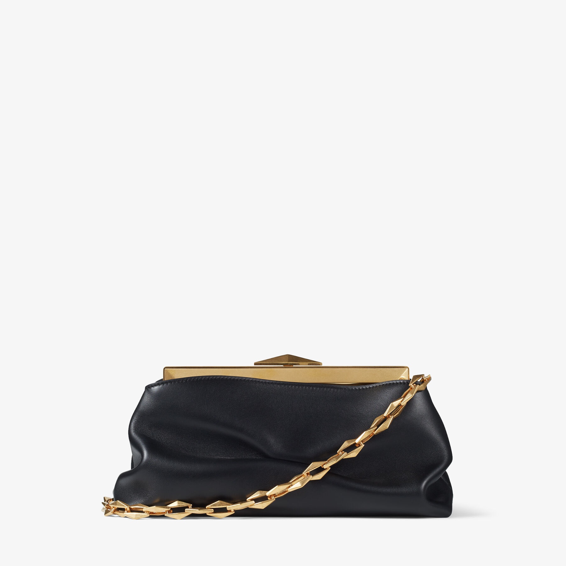 Diamond Frame Clutch
Black Soft Calf Leather Clutch Bag with Chain Strap - 8