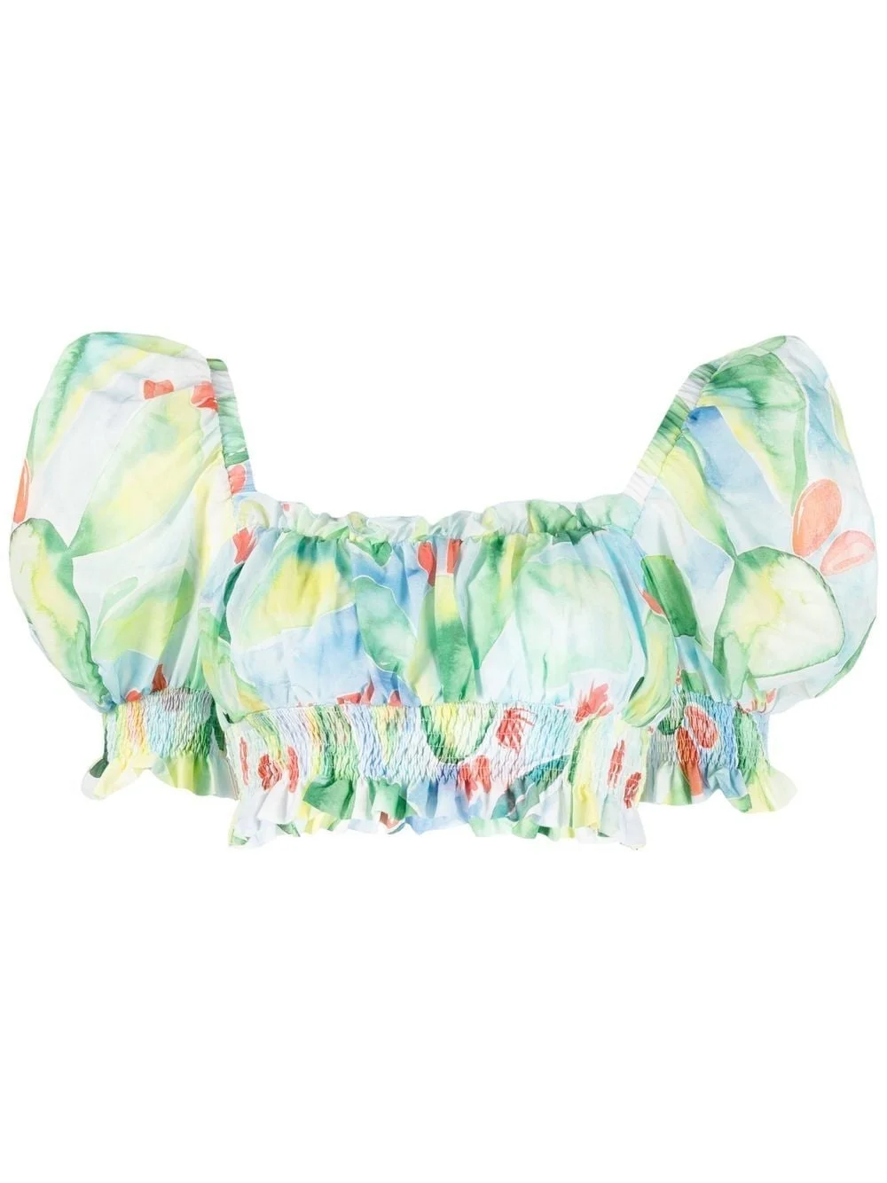 graphic-print ruffled crop top - 1