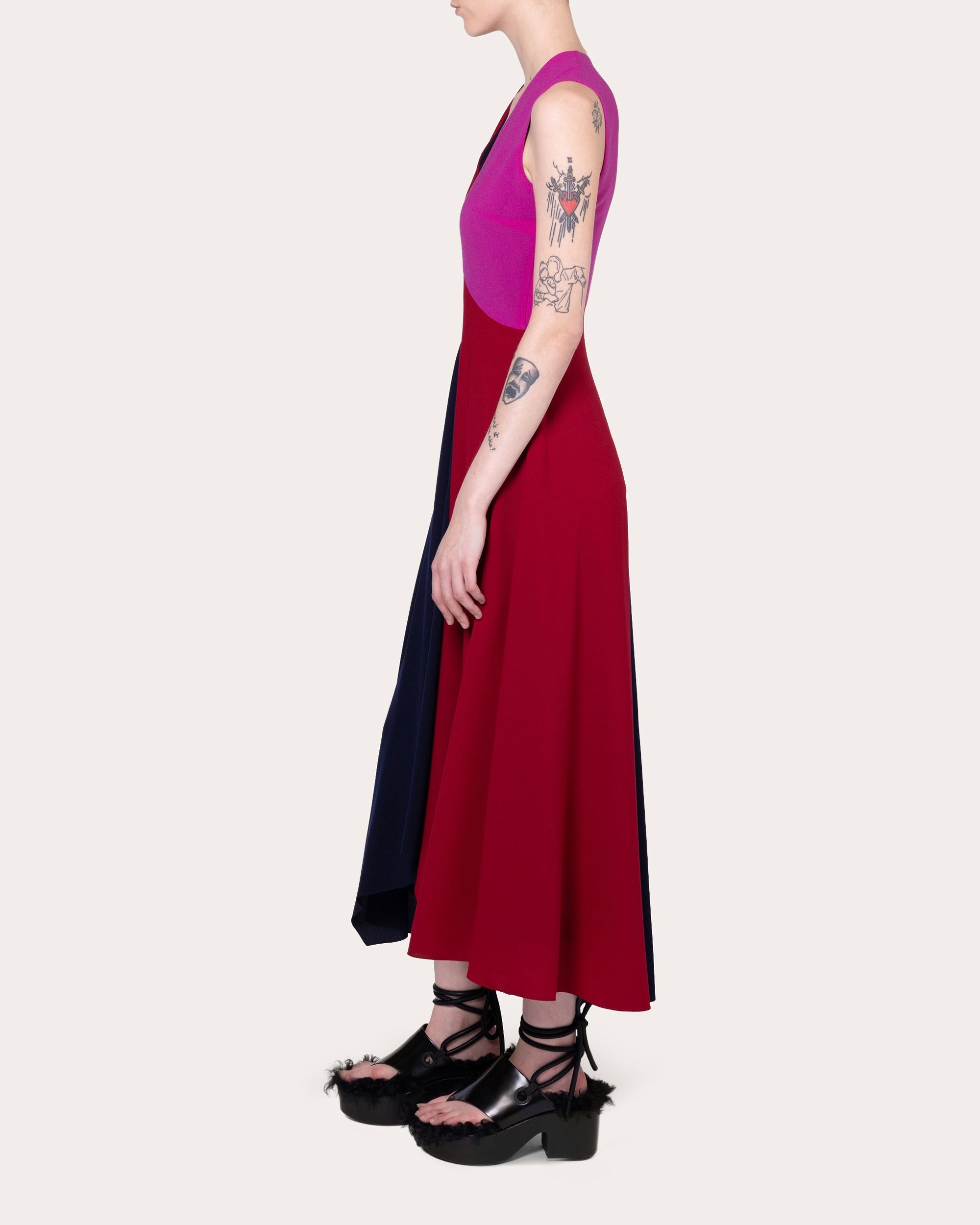 Miral Color Block Crepe Sleeveless Dress - 3