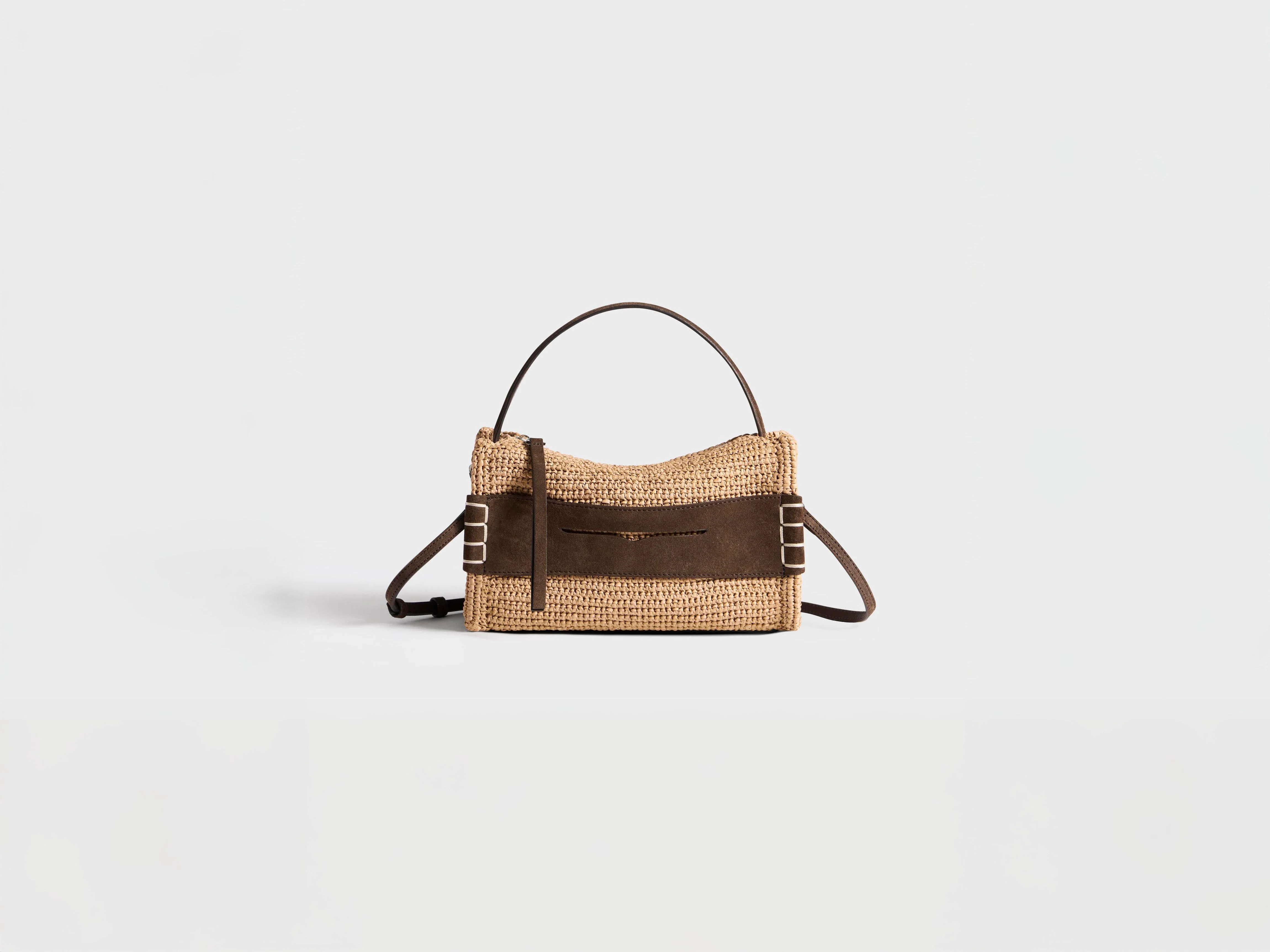 SMALL LOAFER BAG IN NATURAL & BROWN CROCHETED RAFFIA - 1