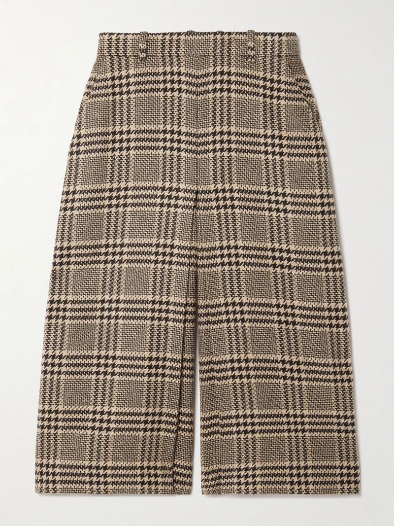 Prince of Wales silk and cashmere-blend tweed wide-leg shorts Brown 1
