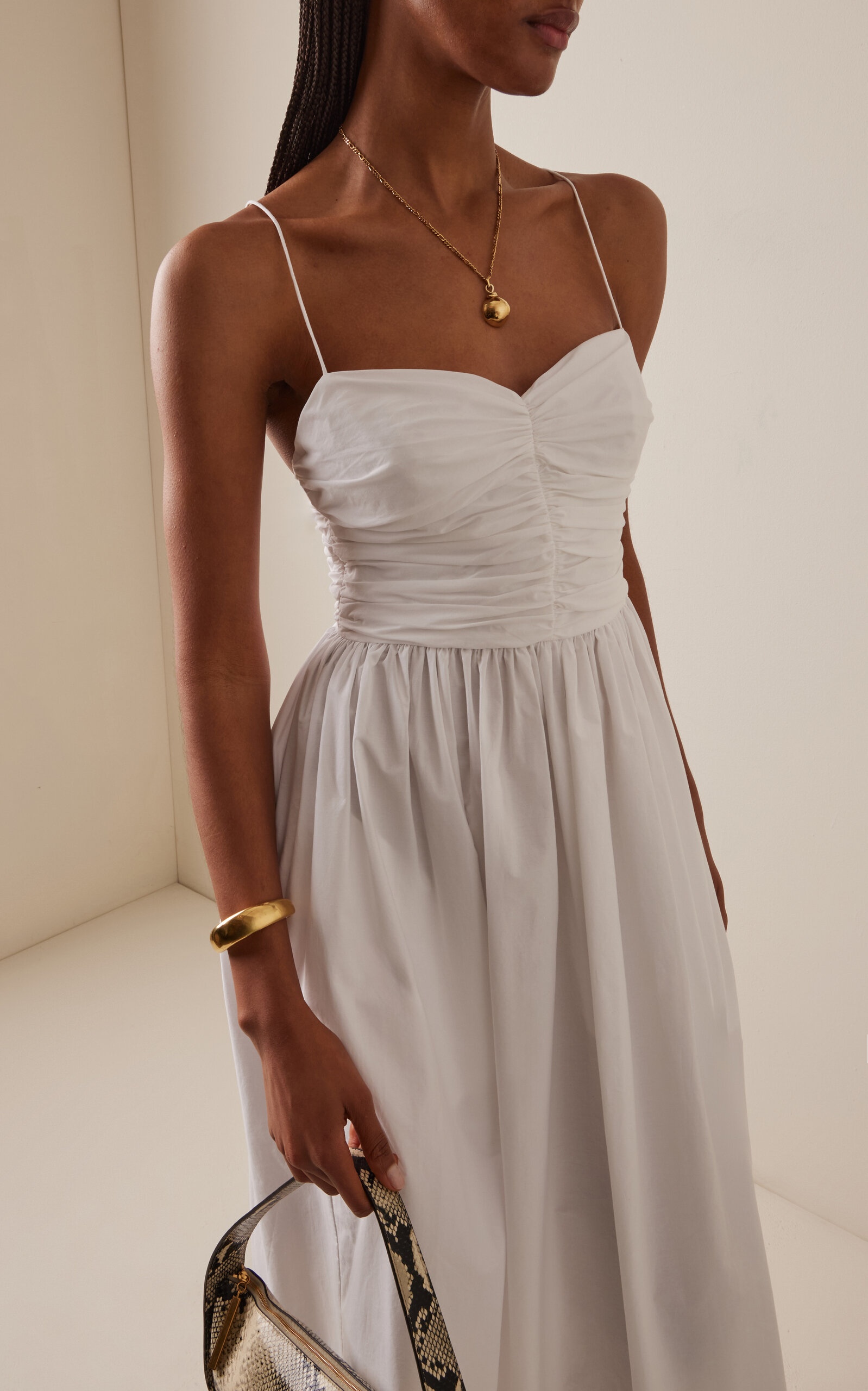 MATTEAU Gathered Cotton Maxi Dress white | REVERSIBLE