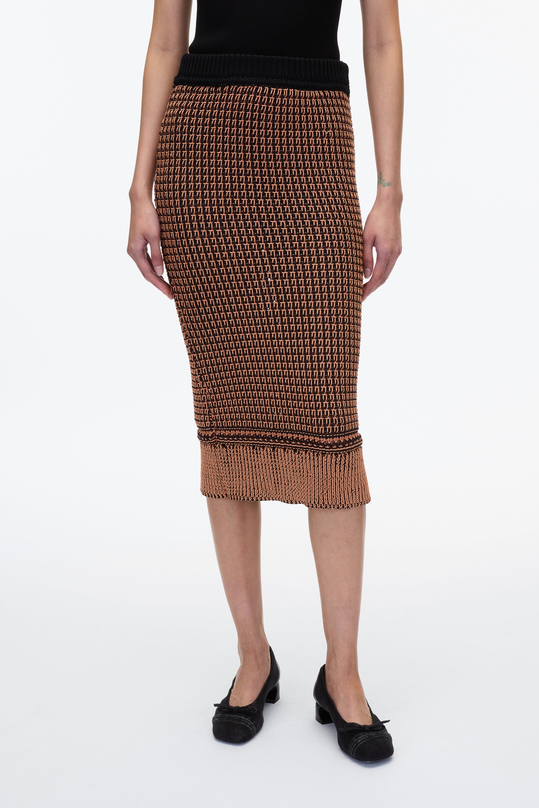 Bi-Color Knit Pencil Skirt - 5