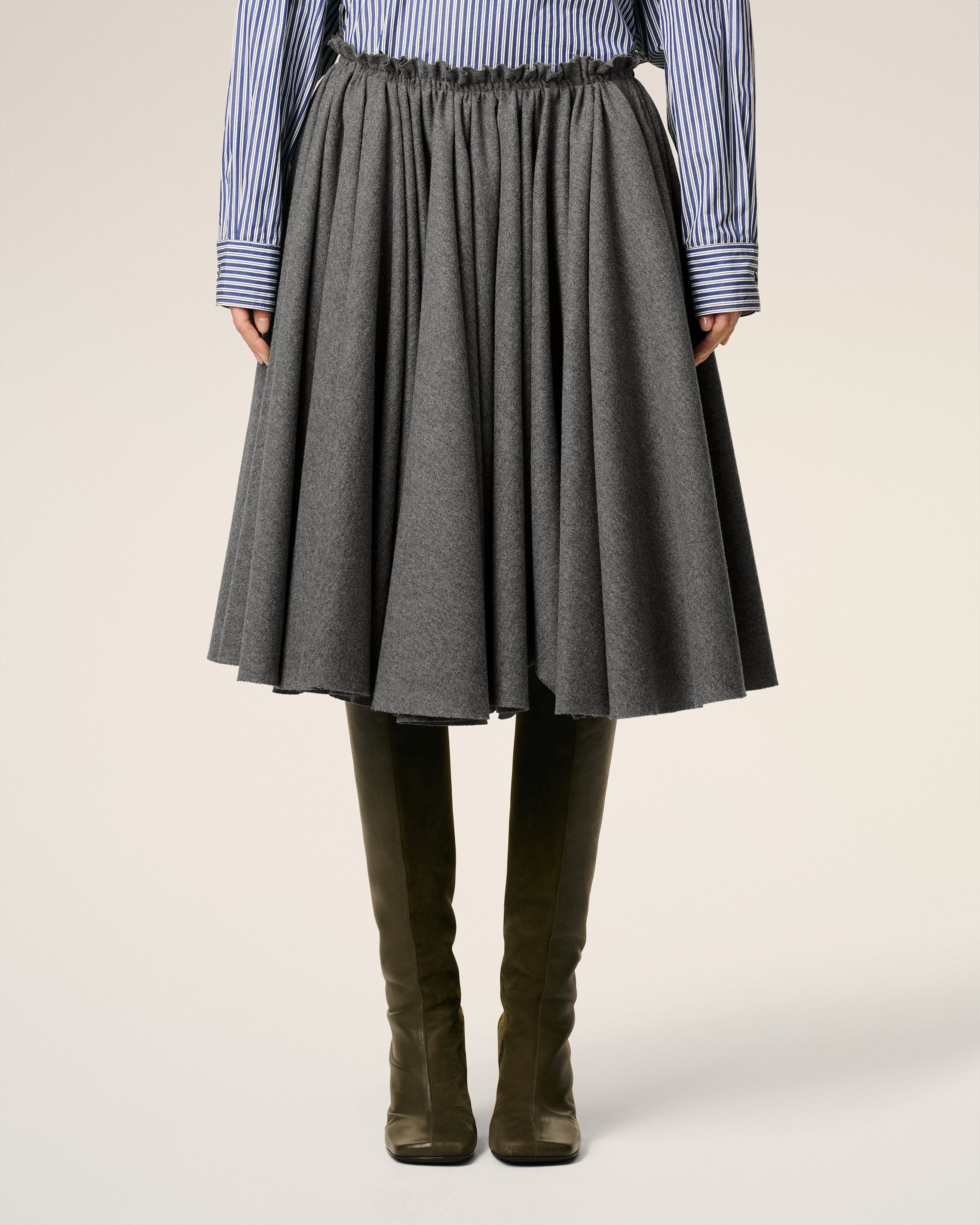 GREY WOOL MIDI COROLLA SKIRT - 3