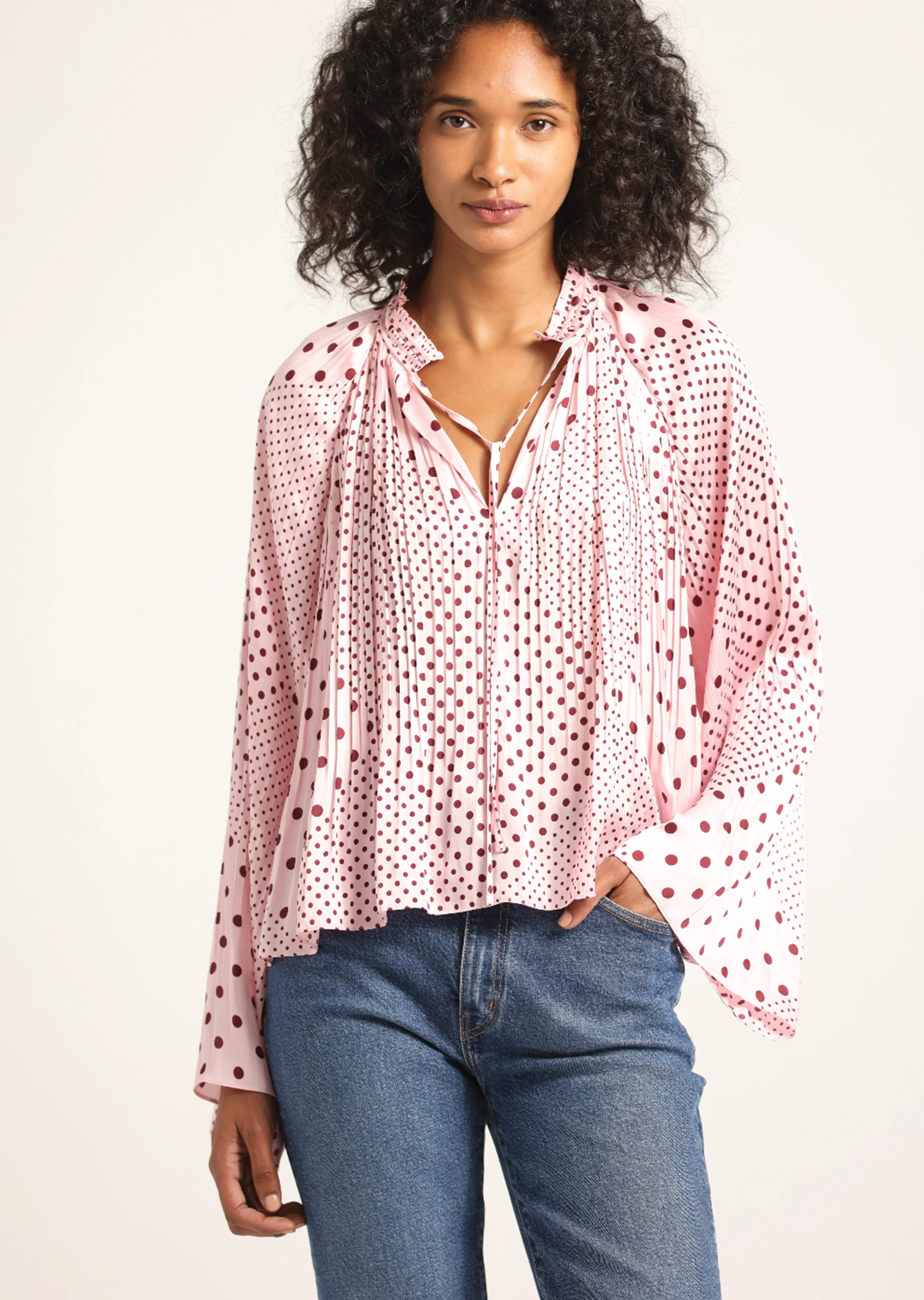 CLAIRA SATIN RAGLAN SLEEVE BLOUSE - 1